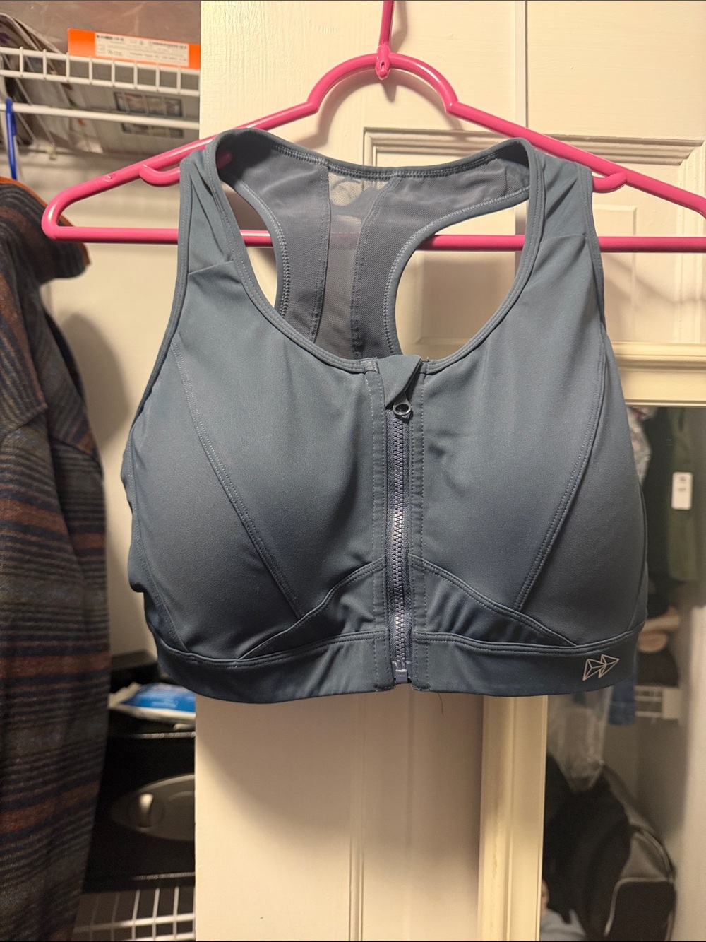 Front-Zip High-Support Sports Bra in Slate Blue